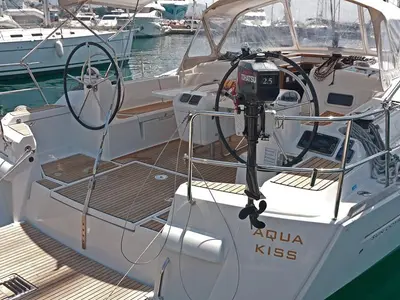 Deck of Aqua Kiss, a Jeanneau Sun Odyssey 509 sailboat at Grad Pula, Croatia