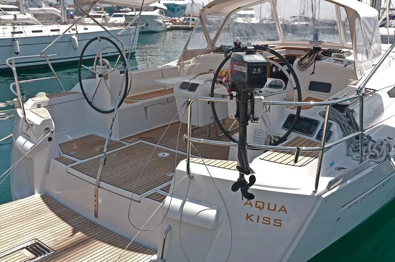 Deck of Aqua Kiss, a Jeanneau Sun Odyssey 509 sailboat at Grad Pula, Croatia