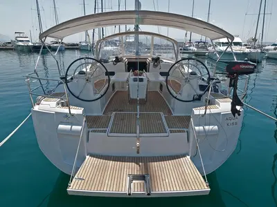 Cockpit of Aqua Kiss, a Jeanneau Sun Odyssey 509 sailboat at Grad Pula, Croatia