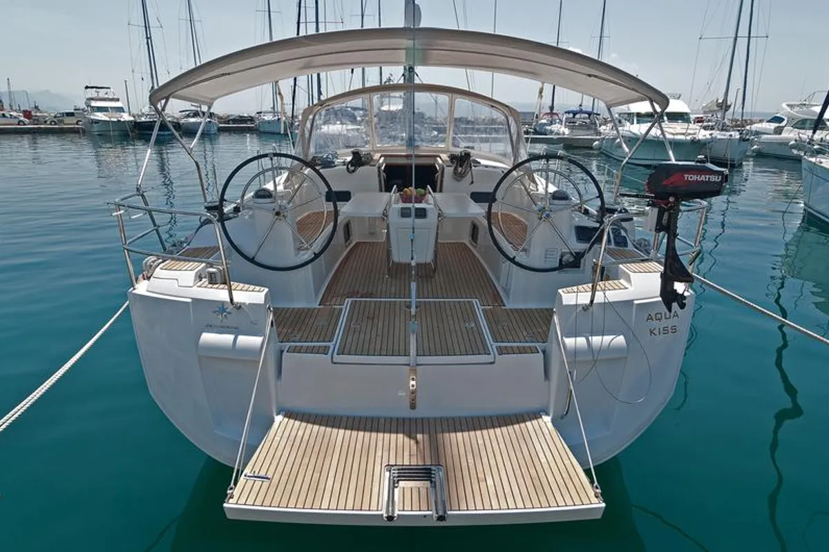 Cockpit of Aqua Kiss, a Jeanneau Sun Odyssey 509 sailboat at Grad Pula, Croatia