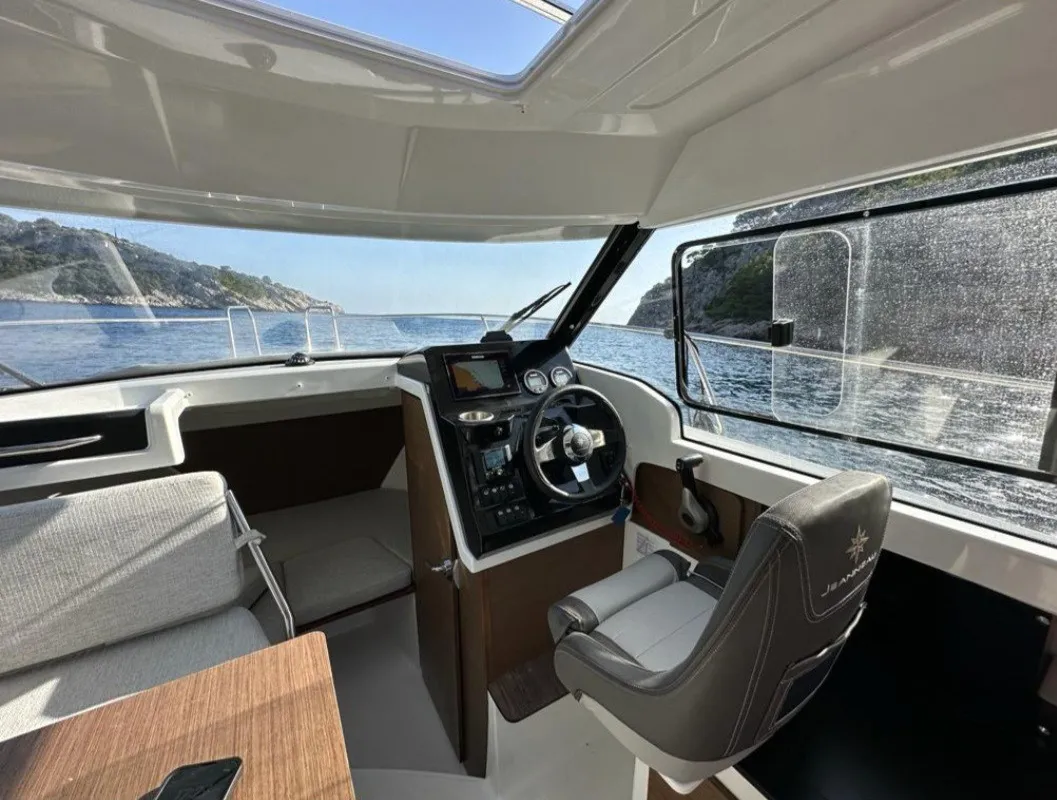 Cockpit of NN, a Jeanneau Merry Fisher 695 Serie2 motorboat at Seget Donji, Croatia