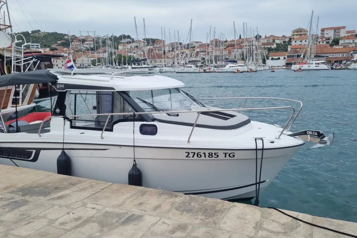 Exterior view of NN, a Jeanneau Merry Fisher 695 Serie2 motorboat at Seget Donji, Croatia