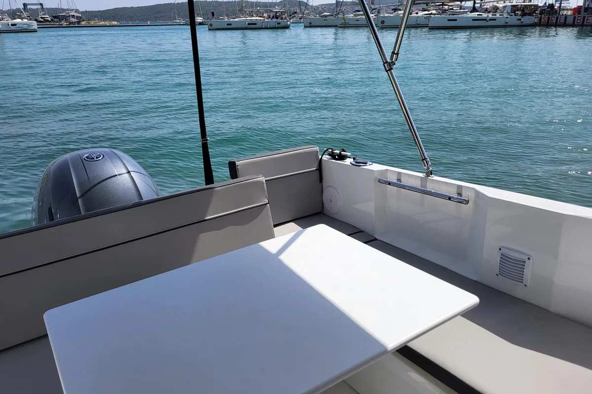 Deck of NN, a Jeanneau Merry Fisher 695 Serie2 motorboat at Seget Donji, Croatia