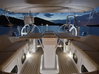 Cockpit of Lazy Days, a Elan Impression 50 sailboat at Split, Croatia