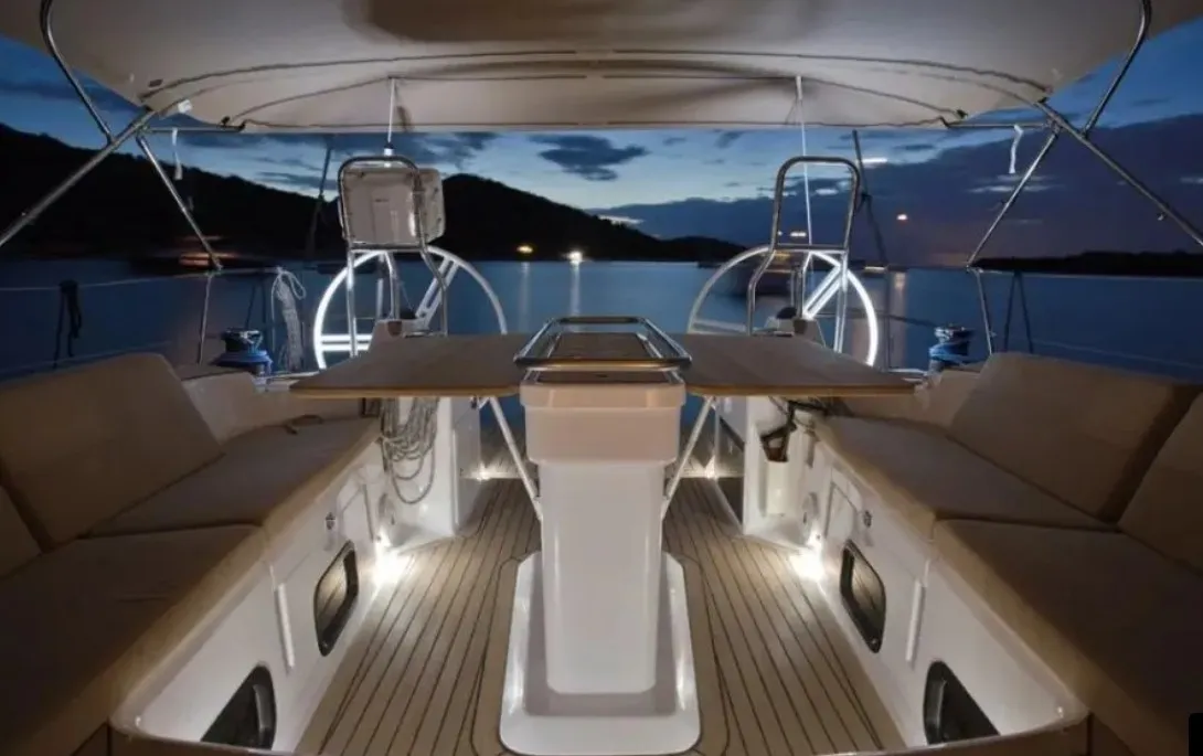 Cockpit of Lazy Days, a Elan Impression 50 sailboat at Split, Croatia