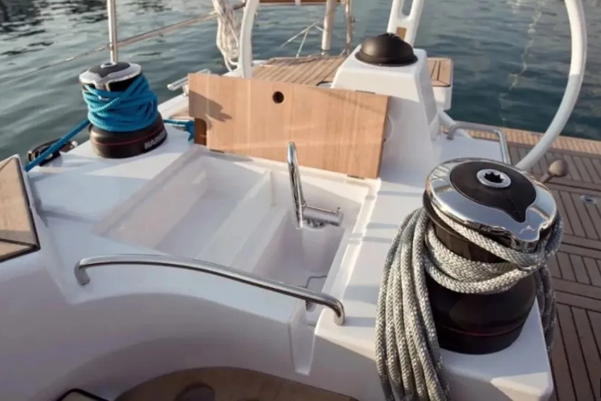 Deck of Lazy Days, a Elan Impression 50 sailboat at Split, Croatia