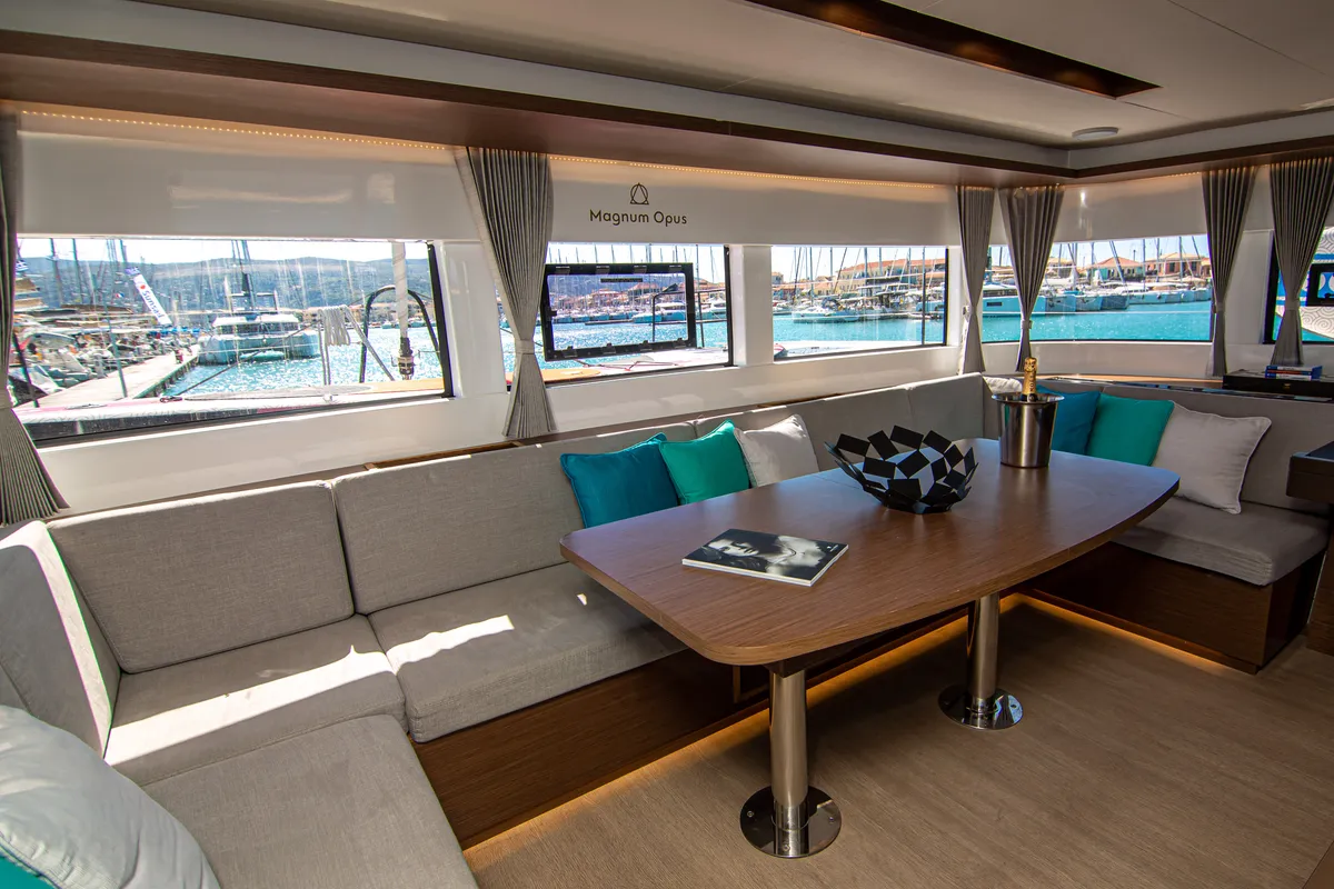 Salon of Magnum Opus, a Lagoon 50 catamaran at Preveza, Greece