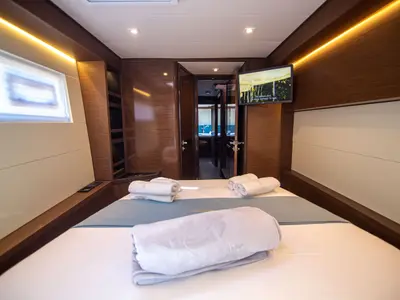 Cabin on Magnum Opus, a Lagoon 50 catamaran at Preveza, Greece