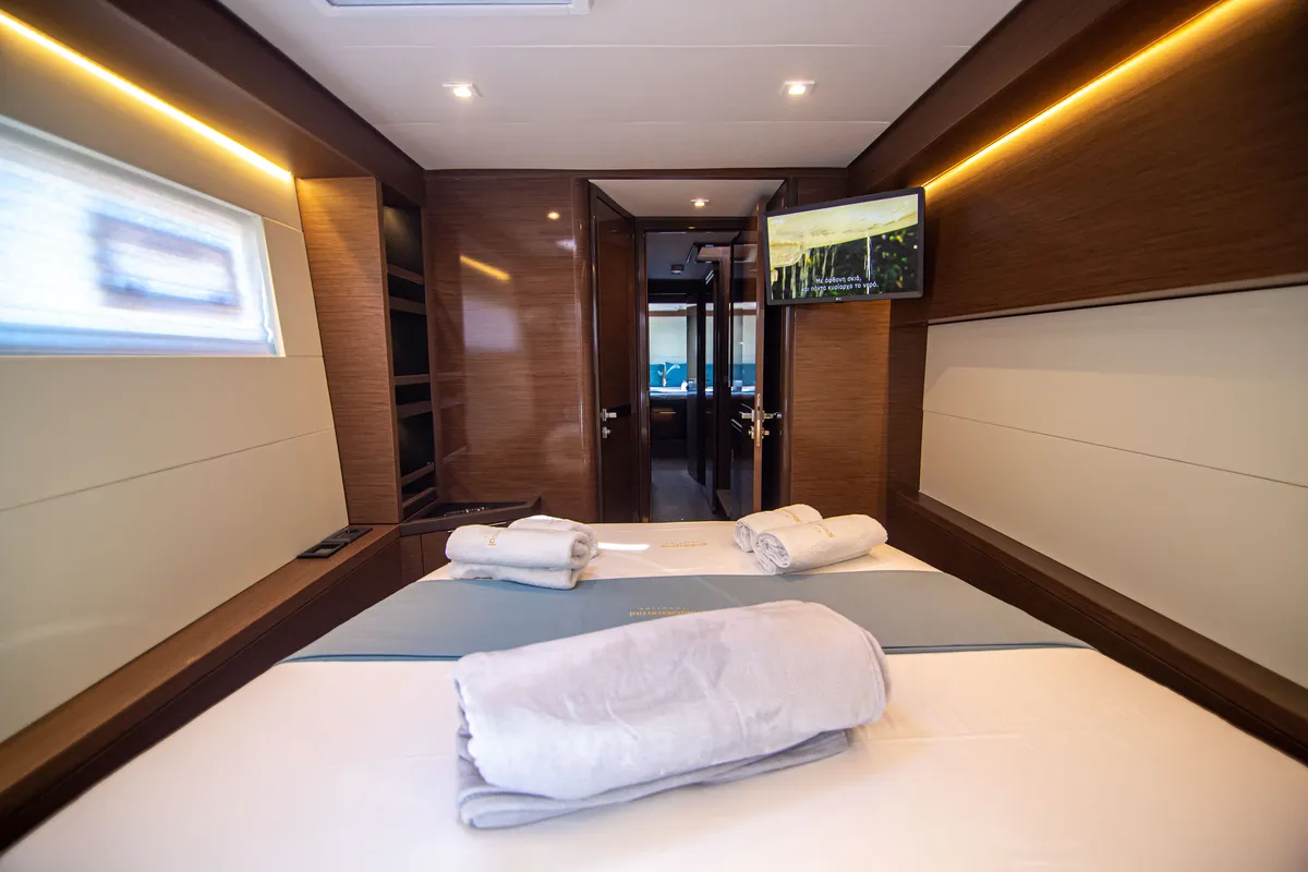 Cabin on Magnum Opus, a Lagoon 50 catamaran at Preveza, Greece