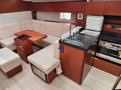 Salon of Apple, a Hanse 458 sailboat at Punat, Croatia