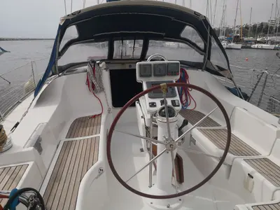 Cockpit of Andromeda, a Beneteau Oceanis 393 sailboat at Municipal Unit of Lefkada, Greece