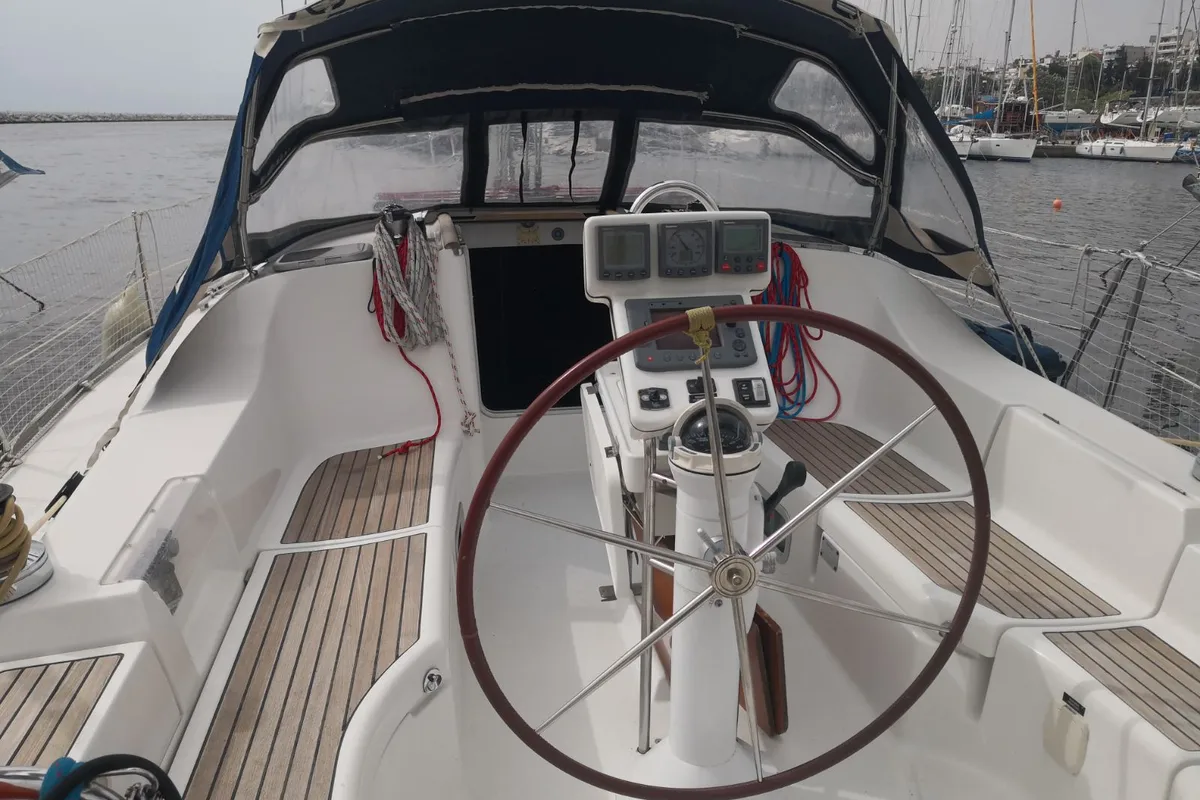Cockpit of Andromeda, a Beneteau Oceanis 393 sailboat at Municipal Unit of Lefkada, Greece