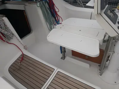 Deck of Andromeda, a Beneteau Oceanis 393 sailboat at Municipal Unit of Lefkada, Greece
