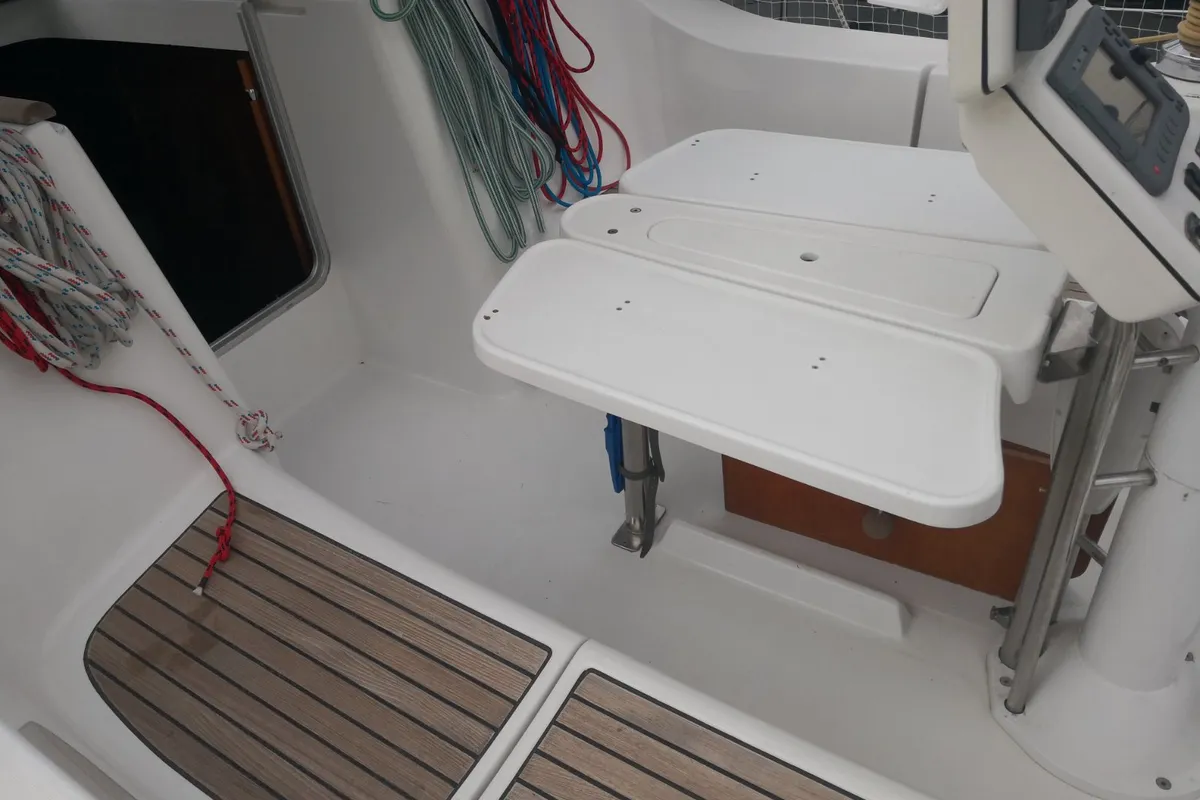 Deck of Andromeda, a Beneteau Oceanis 393 sailboat at Municipal Unit of Lefkada, Greece