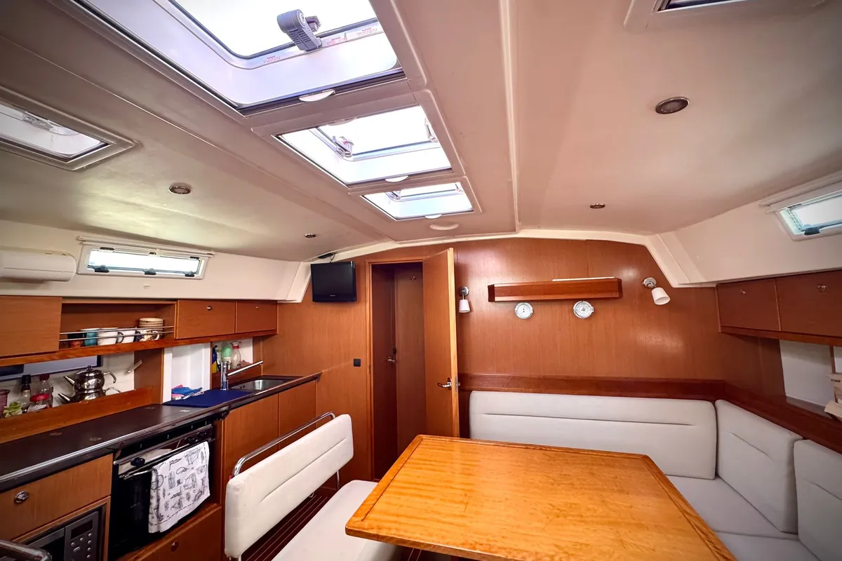 Salon of Shoogle, a Bavaria Cruiser 45 sailboat at Fethiye, Turkey