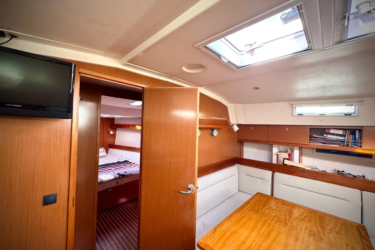 Salon of Shoogle, a Bavaria Cruiser 45 sailboat at Fethiye, Turkey