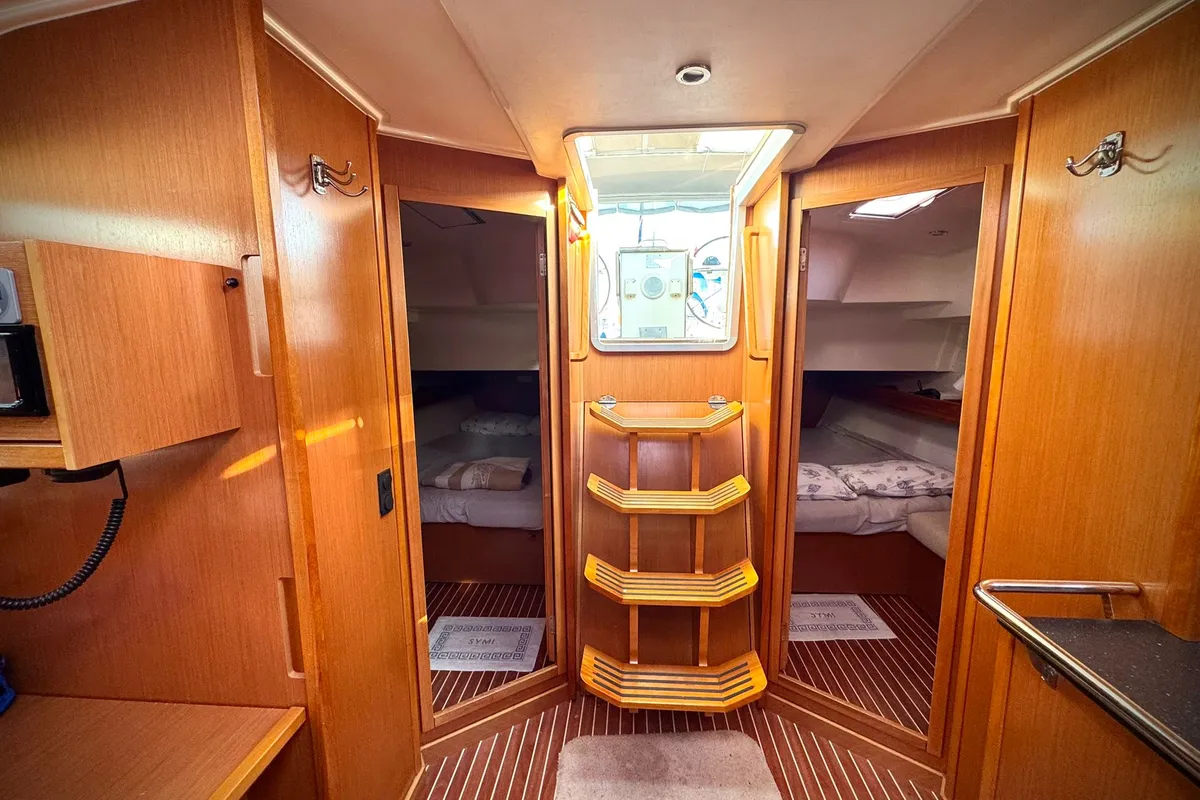 Salon of Shoogle, a Bavaria Cruiser 45 sailboat at Fethiye, Turkey