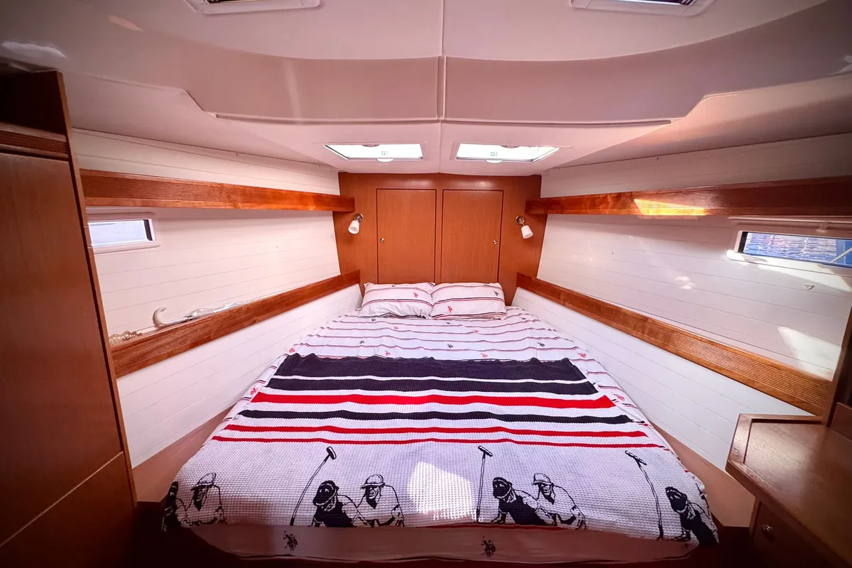 Cabin on Shoogle, a Bavaria Cruiser 45 sailboat at Fethiye, Turkey