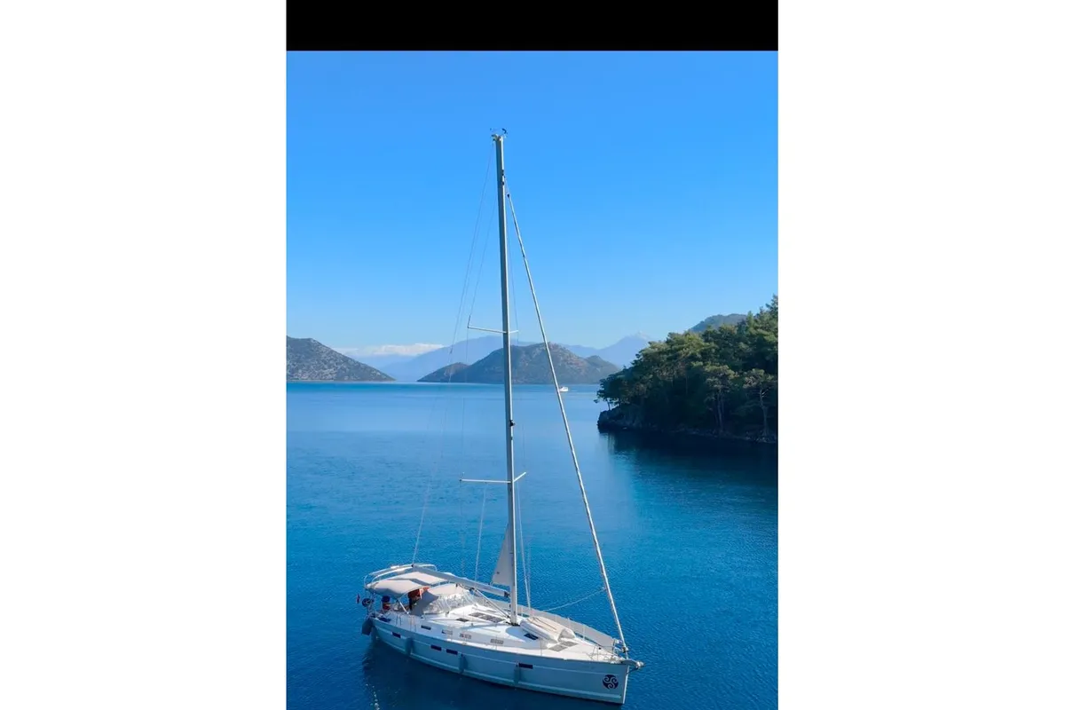 Exterior view of Shoogle, a Bavaria Cruiser 45 sailboat at Fethiye, Turkey
