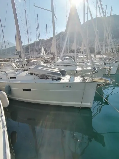 Exterior view of Shoogle, a Bavaria Cruiser 45 sailboat at Fethiye, Turkey