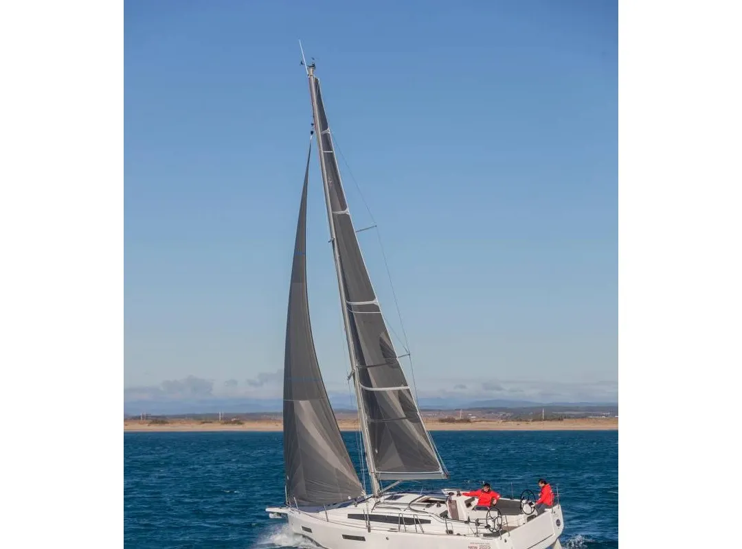 Exterior view of Orion, a Jeanneau Sun Odyssey 380 sailboat at Municipal Unit of Rhodes, Greece