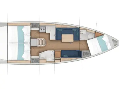 Floor plan of Orion, a Jeanneau Sun Odyssey 380 sailboat at Municipal Unit of Rhodes, Greece