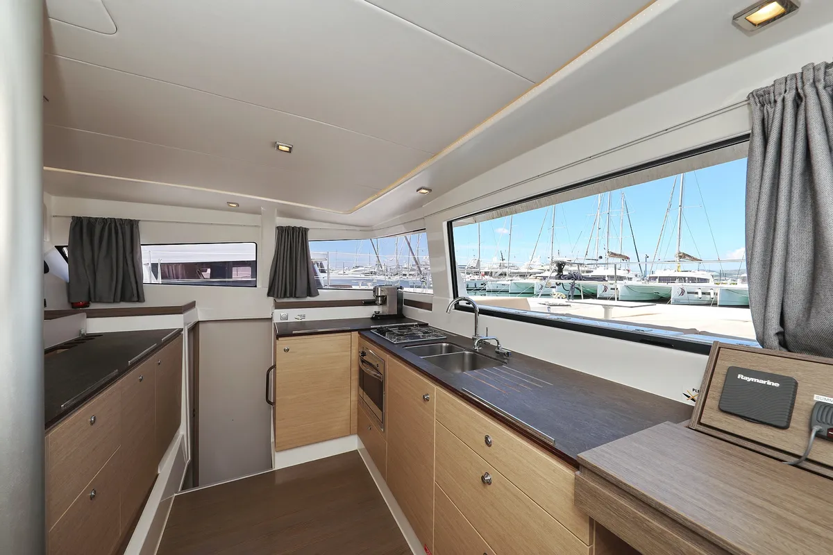 Galley of Summer Loft, a Bali 4.3 catamaran at Grad Biograd na Moru, Croatia