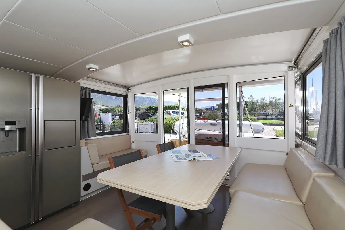 Salon of Summer Loft, a Bali 4.3 catamaran at Grad Biograd na Moru, Croatia