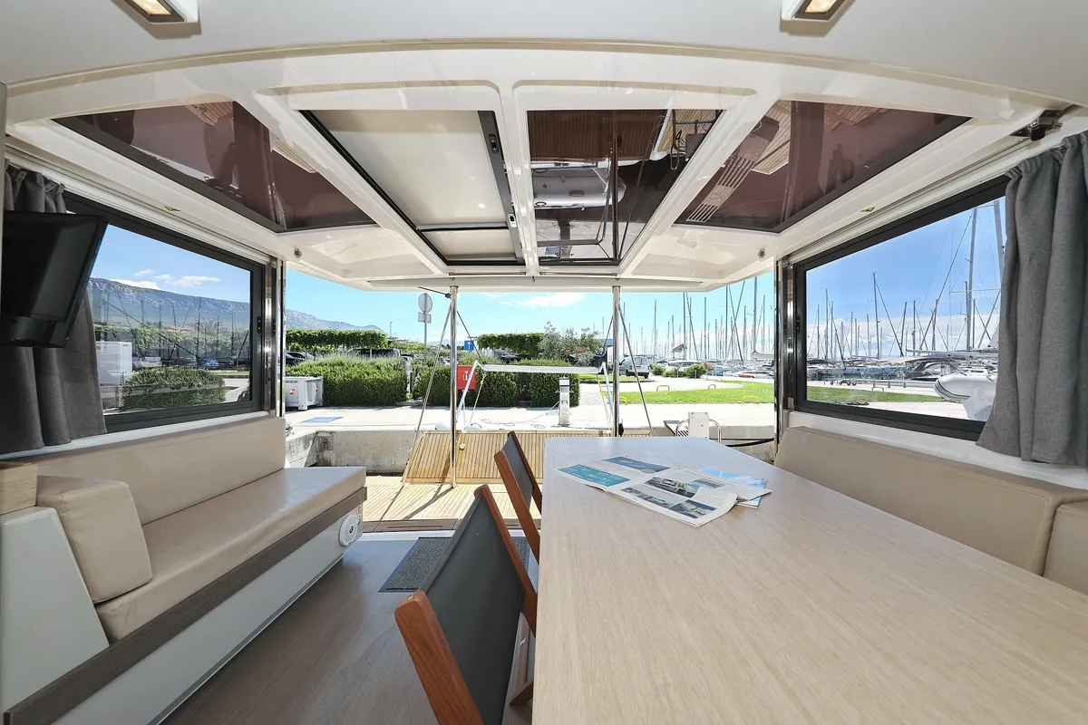 Salon of Summer Loft, a Bali 4.3 catamaran at Grad Biograd na Moru, Croatia