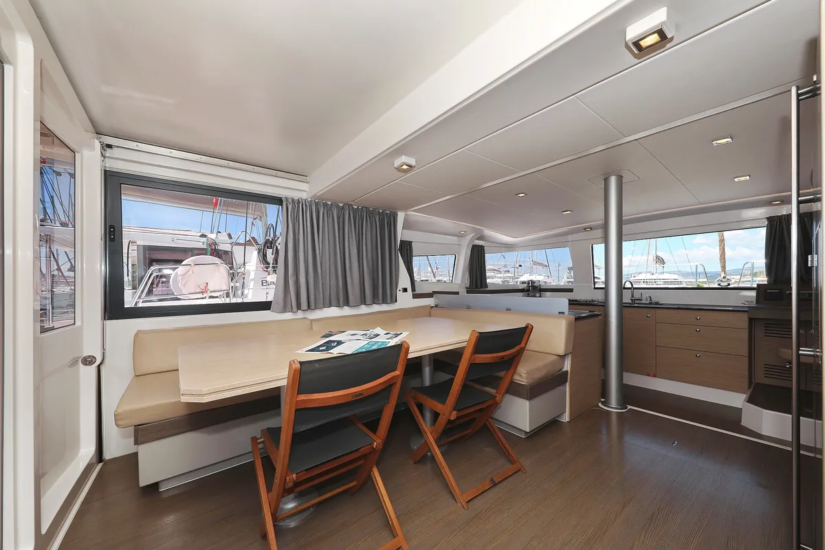 Salon of Summer Loft, a Bali 4.3 catamaran at Grad Biograd na Moru, Croatia