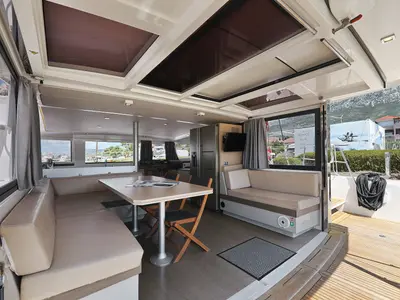 Salon of Summer Loft, a Bali 4.3 catamaran at Grad Biograd na Moru, Croatia