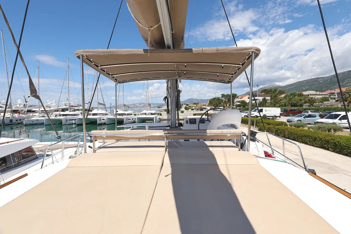 Deck of Summer Loft, a Bali 4.3 catamaran at Grad Biograd na Moru, Croatia