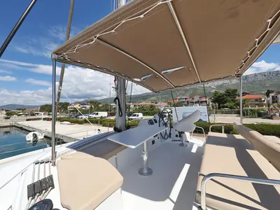 Cockpit of Summer Loft, a Bali 4.3 catamaran at Grad Biograd na Moru, Croatia