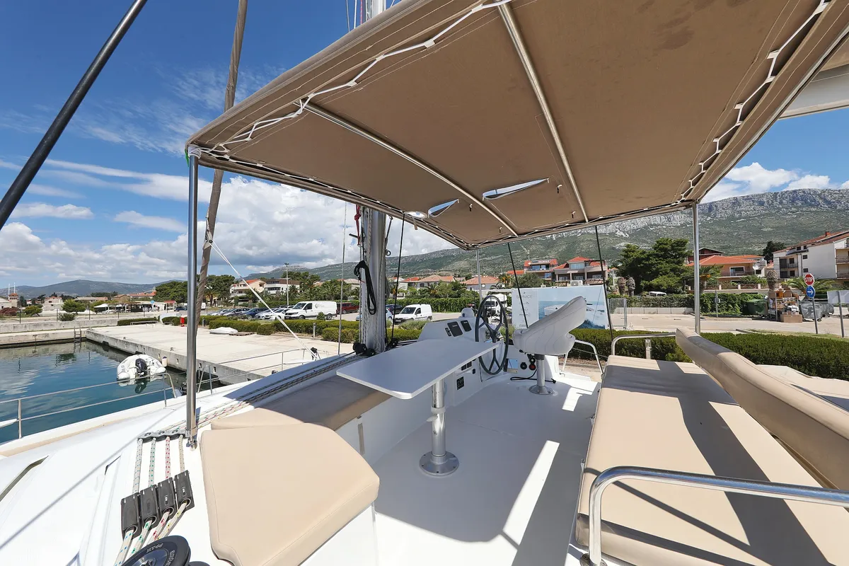 Cockpit of Summer Loft, a Bali 4.3 catamaran at Grad Biograd na Moru, Croatia
