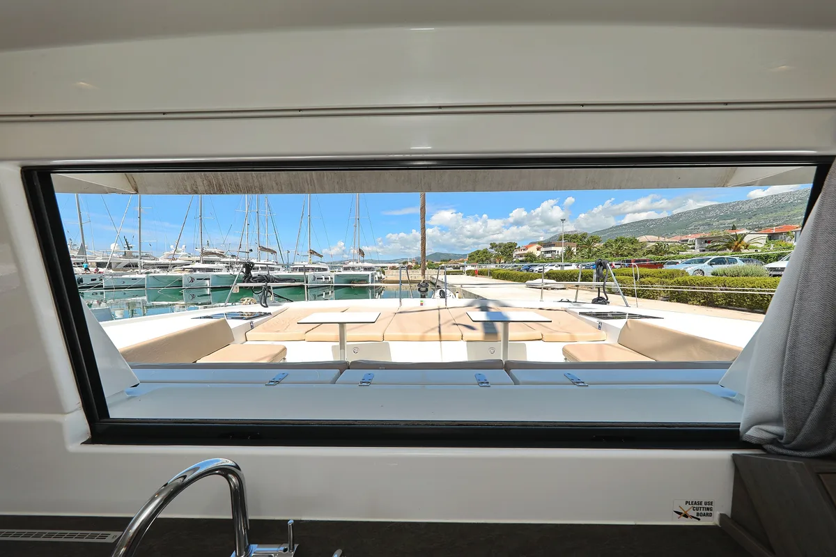 Deck of Summer Loft, a Bali 4.3 catamaran at Grad Biograd na Moru, Croatia