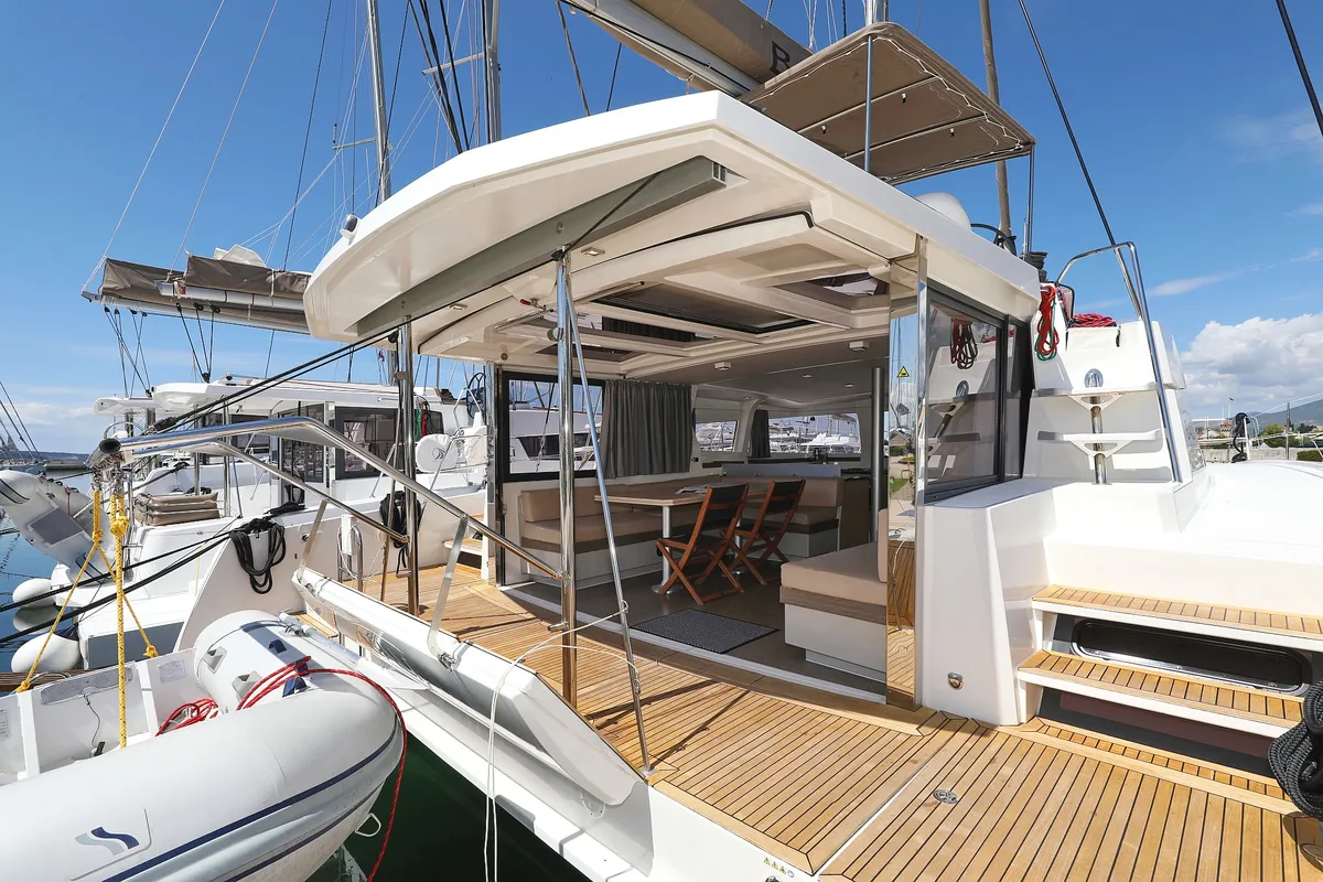 Deck of Summer Loft, a Bali 4.3 catamaran at Grad Biograd na Moru, Croatia