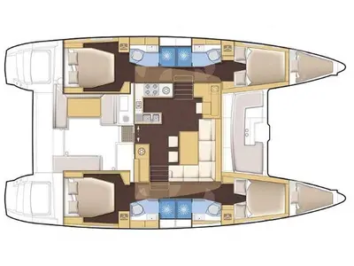 Floor plan of QUICOM, a Lagoon 450 Fly catamaran at Sant Antoni de Portmany, Spain