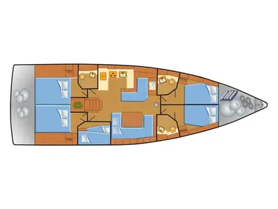 Floor plan of Alboran Mónica (Radazul), a Beneteau Oceanis 51.1 sailboat at El Rosario, Spain