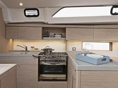 Galley of Oceanis 461/3/3 Premium, a Beneteau Oceanis 461 sailboat at Kontokali, Greece