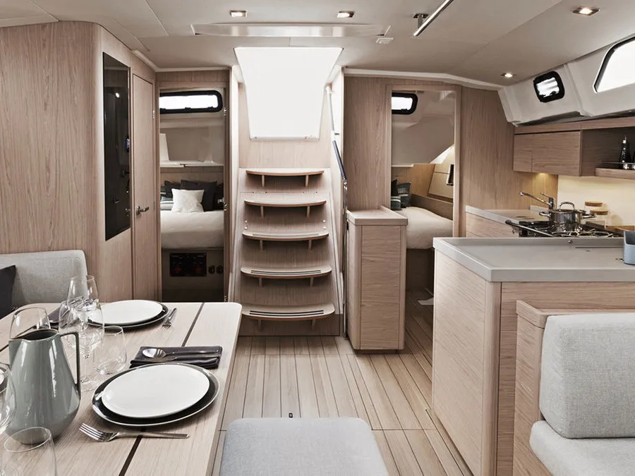 Salon of Oceanis 461/3/3 Premium, a Beneteau Oceanis 461 sailboat at Kontokali, Greece