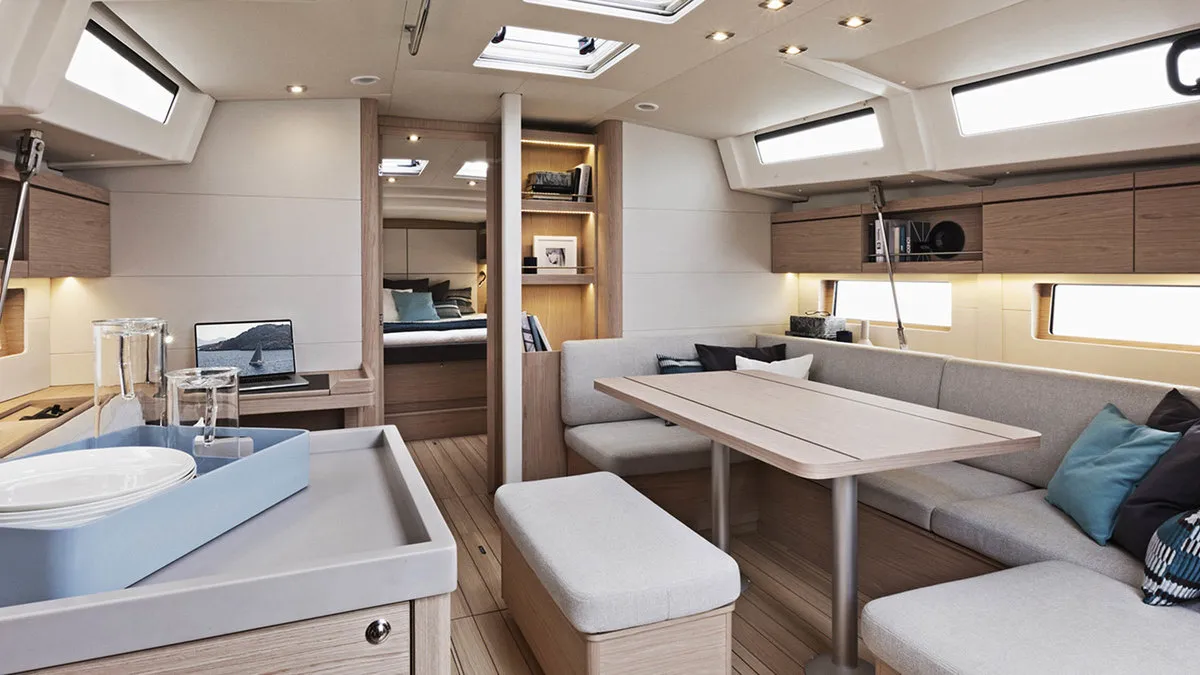 Salon of Oceanis 461/3/3 Premium, a Beneteau Oceanis 461 sailboat at Kontokali, Greece