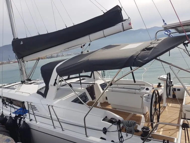 Exterior view of Anemos, a Beneteau Oceanis 46.1 sailboat at Volos, Greece