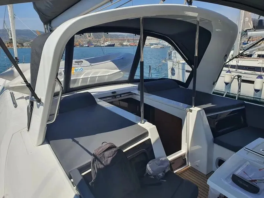 Deck of Anemos, a Beneteau Oceanis 46.1 sailboat at Volos, Greece