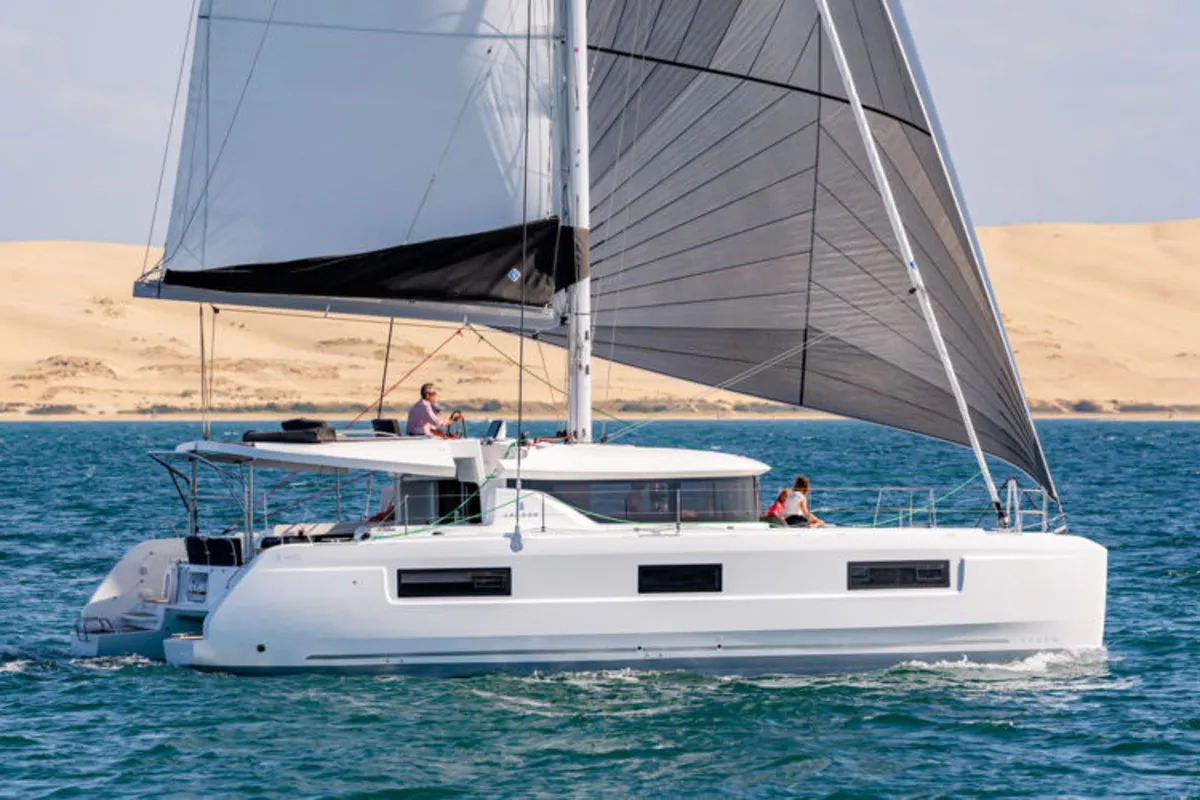 Exterior view of Myelli, a Lagoon 46 catamaran at Road Town, British Virgin Islands