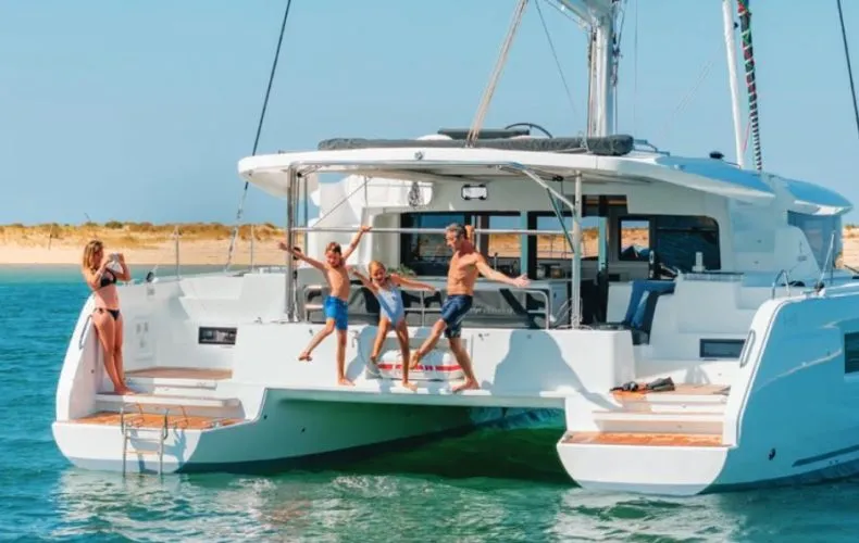 Exterior view of Myelli, a Lagoon 46 catamaran at Road Town, British Virgin Islands