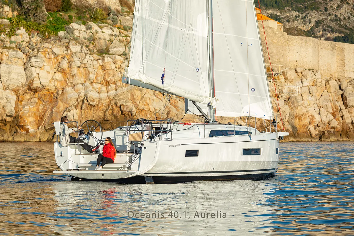 Deck of Aurelia, a Beneteau Oceanis 40.1 sailboat at Dubrovnik, Croatia