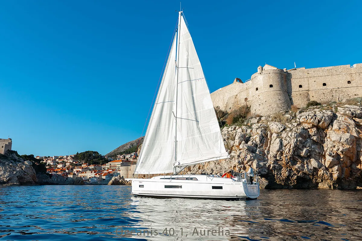 Exterior view of Aurelia, a Beneteau Oceanis 40.1 sailboat at Dubrovnik, Croatia