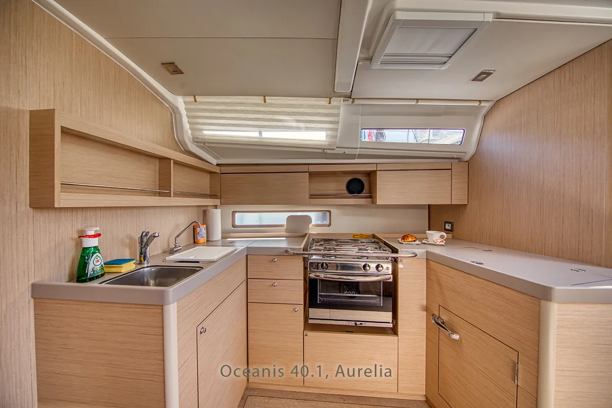 Galley of Aurelia, a Beneteau Oceanis 40.1 sailboat at Dubrovnik, Croatia