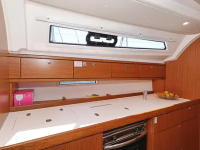 Galley of Madrugada, a Bavaria Cruiser 41 Style sailboat at Jezera, Croatia
