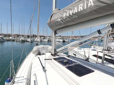 Deck of Madrugada, a Bavaria Cruiser 41 Style sailboat at Jezera, Croatia